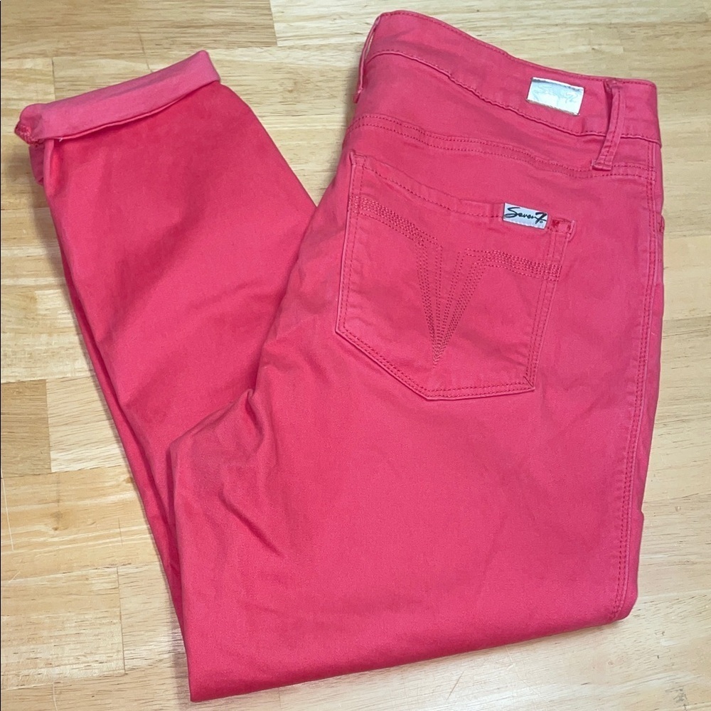 Seven7 High Rise Skinny Crop Pink Skin Fit Denim Pants. Size 14.